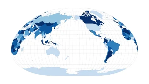 World Map. Loximuthal projection. Loopable rotating map of the world. Radiant... Stock Footage 229373251