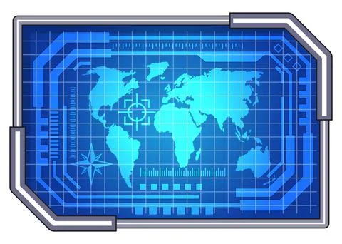 World map on a luminous interface. Stock Illustration