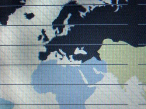 World map macro on tft screen world map macro on tft screen ,model release... Stock Photos