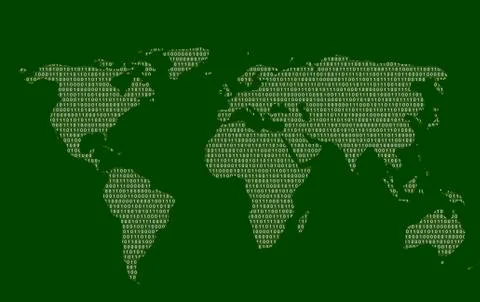 A world map made in binary code Illustrazione stock