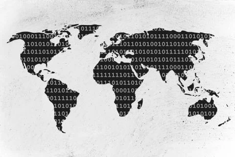 World map made of binary code overlay Stock Illustration