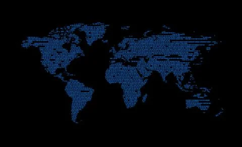 World map made from binary code on a dark background Stock Illustration