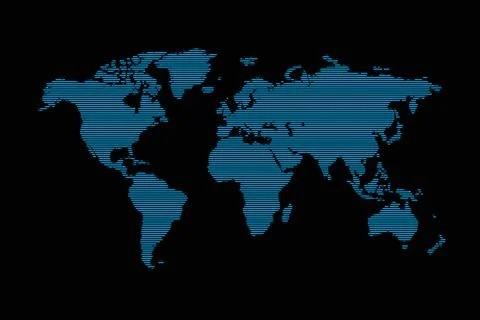 World map made of blue stripes on a dark background Stock Illustration