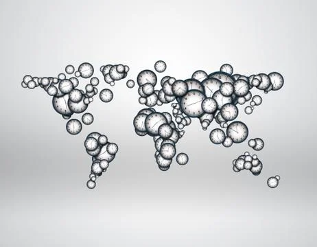 World map made up of clocks Stock Illustration