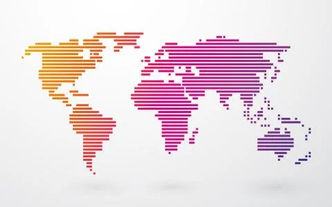 World map made up of colored stripes on a light background Illustrazione stock