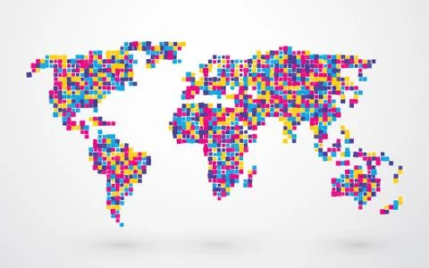 World map made of different colored squares Illustrazione stock