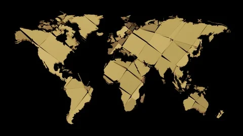 World map made of gold explodes into pieces - isolated on black background (4K) 库存影片 102556899