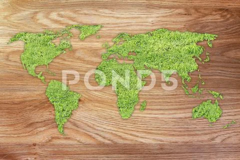 Grass World Map Ecological Map Of The World In Green Grass Isolated On