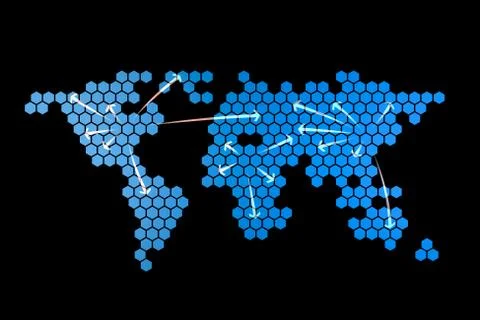 World map made up of hexagons Stock Illustration
