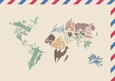 World map made of landmarks Stock Illustration