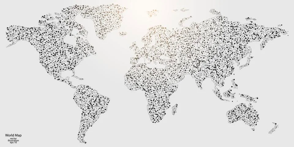 World map made of lines and triangles, the connection point of the network Stock Illustration