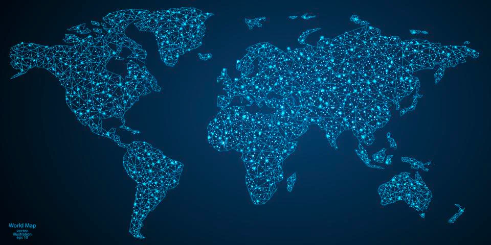 World map made of lines and triangles, the connection point of the network Stock Illustration
