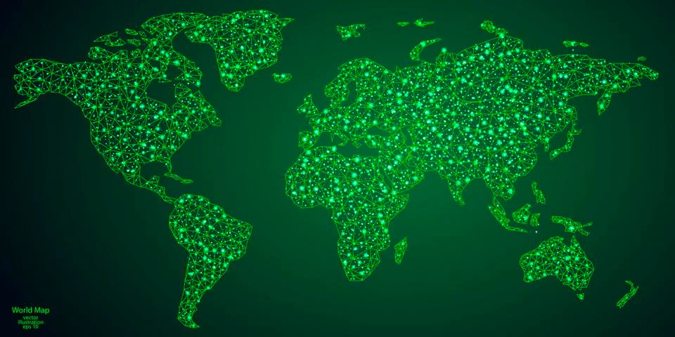 World map made of lines and triangles, the connection point of the network Stock Illustration