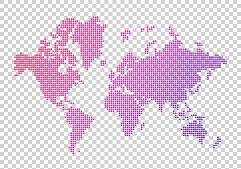 World map made of red and purple dots. Isolated on transparent background Stock Illustration