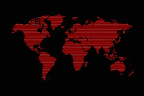 World map made of red stripes on a dark background Stock Illustration