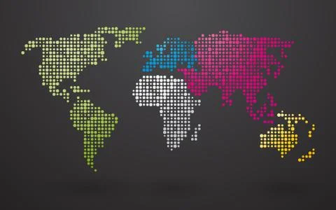 World map made up of small dots with distinct continents Stock Illustration