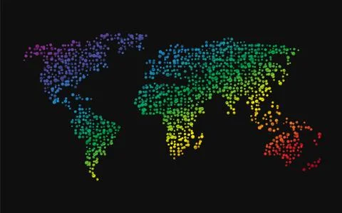 World map made ??up of small dots rainbow colors Stock Illustration