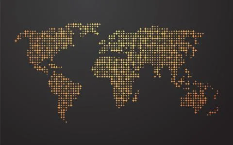 World map made ??up of the yellow orange shapes Illustrazione stock