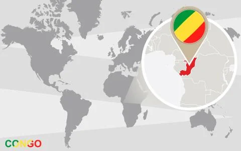 World map with magnified Congo Stock Illustration