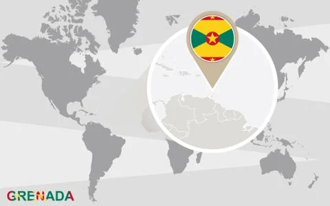 World map with magnified Grenada Stock Illustration