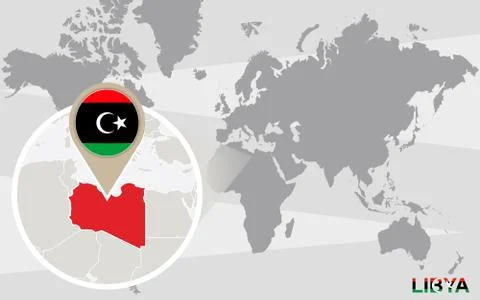 World map with magnified Libya Stock Illustration