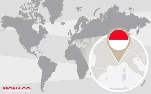 World map with magnified Monaco Stock Illustration