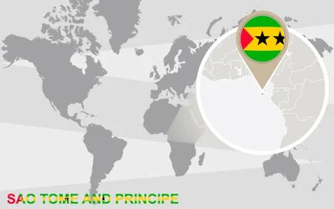 World map with magnified Sao Tome and Principe Stock Illustration