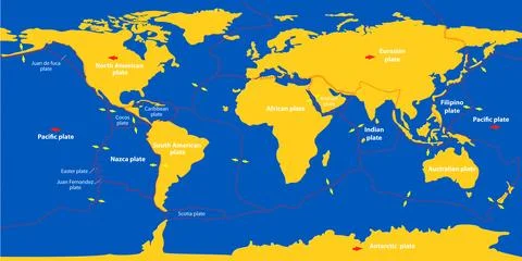 World Map of Major and Minor Tectonic Plates Stock Illustration