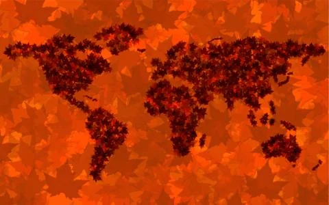 World map of maple leaves. Vector background. Eps 10 Stock Illustration