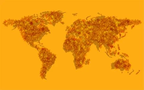 World map of maple leaves. Vector background Stock Illustration