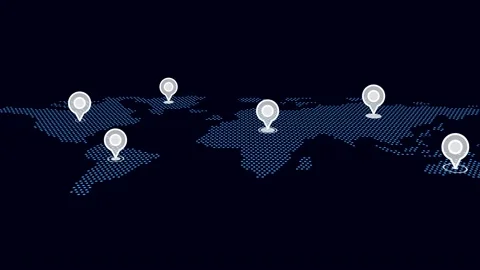World map with marking positions animation Видео 221623932