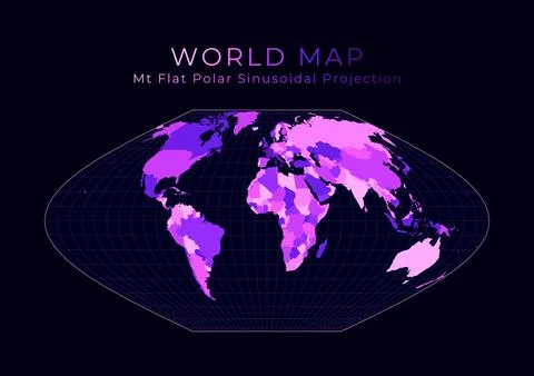 World Map. McBryde-Thomas flat-polar sinusoidal equal-area projection. Digi.. Stock Illustration