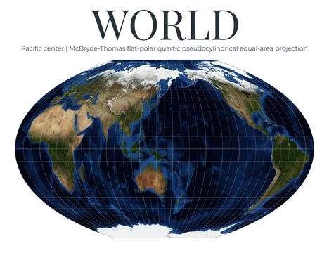 World Map in McBryde-Thomas flat-polar quartic pseudocylindrical equal-area.. Stock Illustration