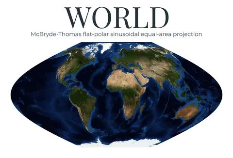 World Map in McBryde-Thomas flat-polar sinusoidal projection. High-detail p.. Stock Illustration
