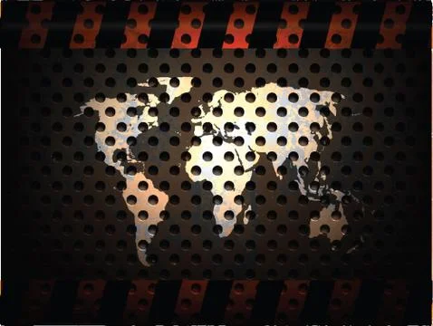 World map on metal background Stock Illustration