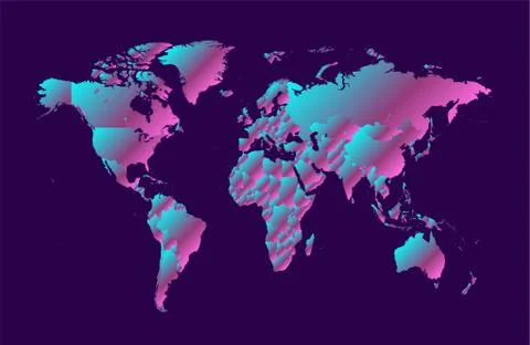 World map metallic neon gradient color, new trend design 2019 Ilustración de archivo