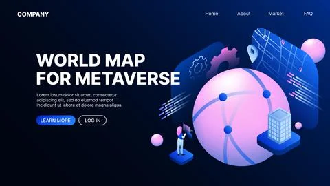 World Map for Metaverse. Metaworld. Web Landing Page Template Stock Illustration