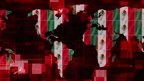 World Map with Mexican Flags on Red Digital Background Stock Illustration