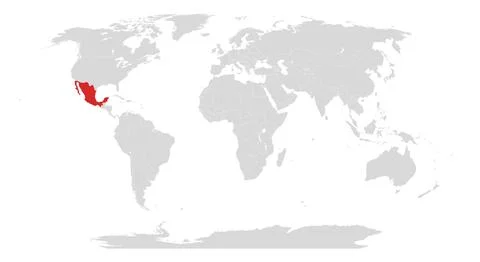 World map with Mexico highlighted in red Stock Illustration
