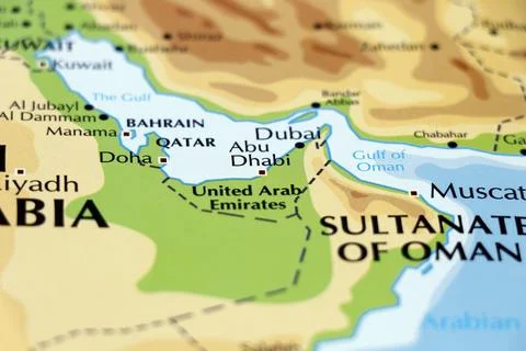 World map of middle east countries, qatar, oman, united arab emirates, bahr.. Stock Illustration