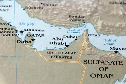 World map of middle east countries, qatar, oman, uae, bahrain, dubai, abudh.. Stock Photos