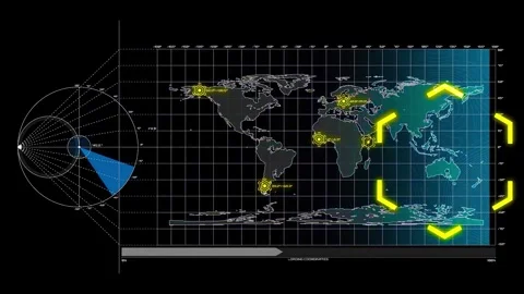 World map mission and target  augmented reality Advance HUD control center. Stock Footage 281914032