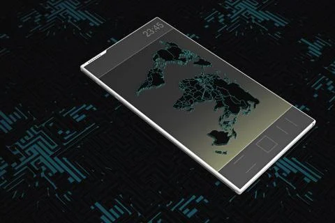 World map on a modern smartphone Stock Illustration