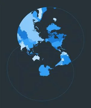 World Map. Modified stereographic projection for the Pacific ocean. Futuris.. Illustrazione stock