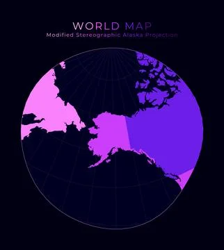 World Map. Modified stereographic projection for Alaska. Digital world illu.. Stock Illustration
