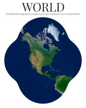 World Map. Modified stereographic projection for the conterminous United St.. 스톡 일러스트