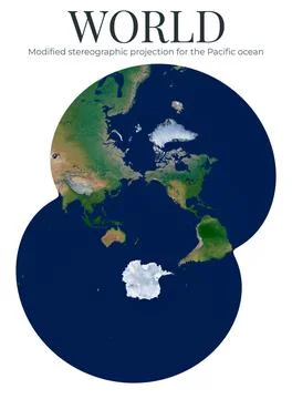World Map. Modified stereographic projection for the Pacific ocean. High De.. Ilustración de archivo