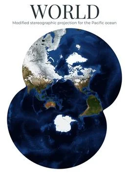 World Map. Modified stereographic projection for the Pacific ocean. High De.. Ilustração Stock