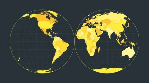 World Map. Mollweide projection interrupted into two (equal-area) hemispher.. Stock Illustration