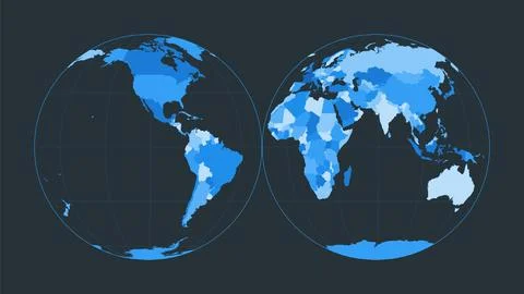 World Map. Mollweide projection interrupted into two (equal-area) hemispher.. Illustrazione stock
